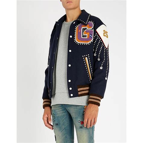 letterman jacket gucci|men's navy Gucci jacket.